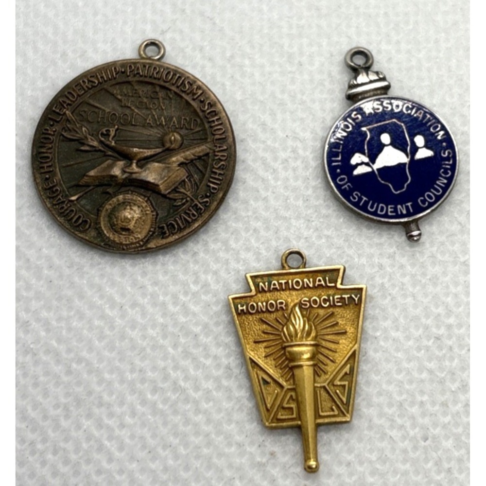 Vintage High School Service Honor Society Lot 3 Charm Pendant Sterling Silver GF